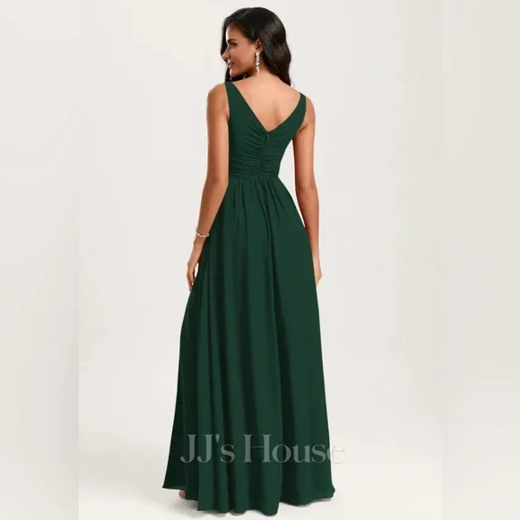 JJ’s House A-Line Boatneck Floor-Length Chiffon Bridesmaids Dress with Ruffle - Picture 2 of 14
